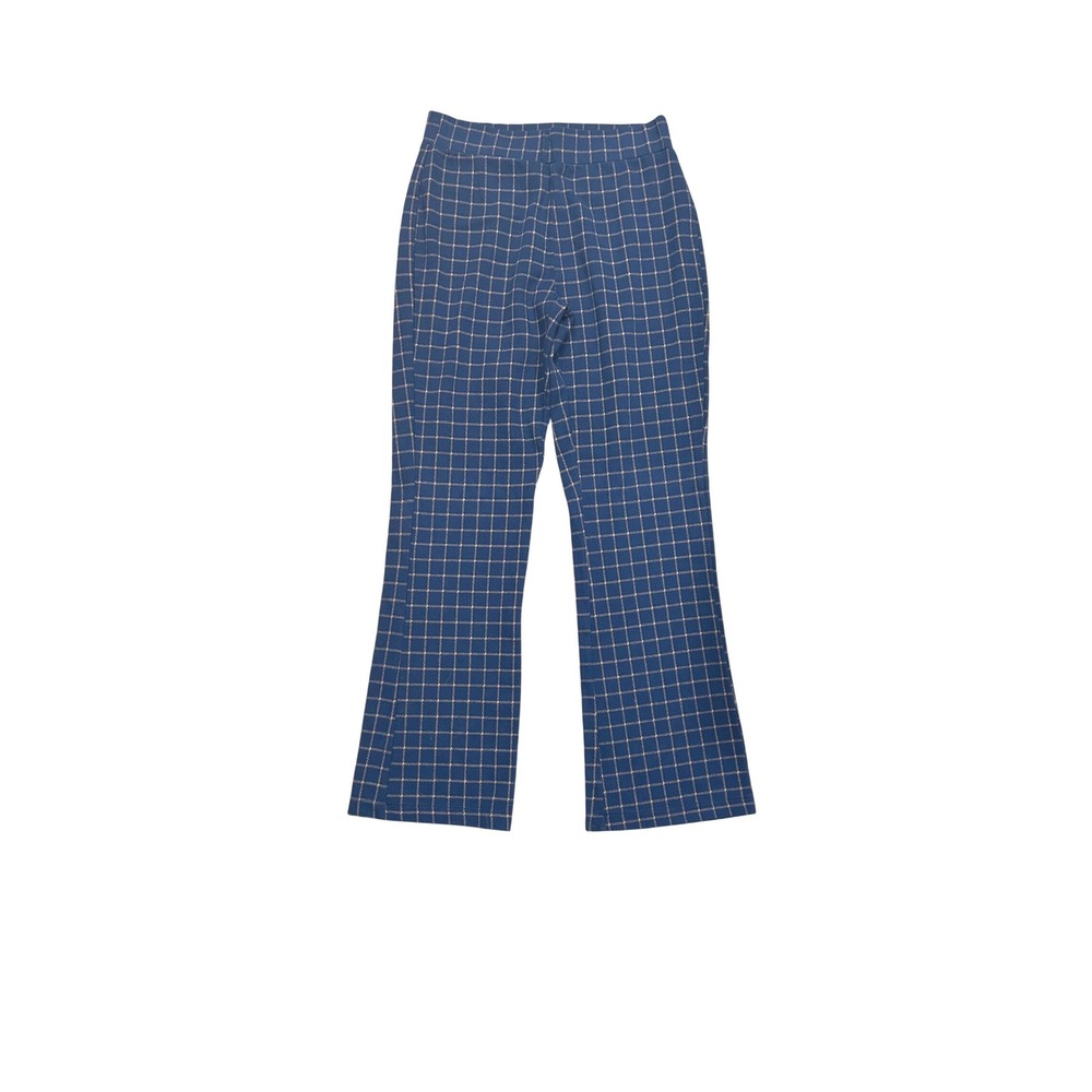 Crosby Blue Gold Plaid Wide Leg Pants Stretch Preppy Corpcore Trousers Sz L Chic - Picture 2 of 6